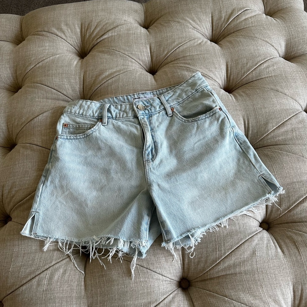 Garage Blue Jean Shorts with Distressed Raw Hem - Picture 2 of 7